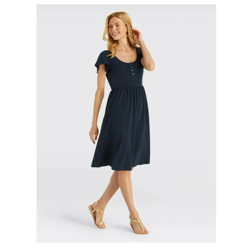 Draper James Nassau Henley Midi Dress in Navy Blue